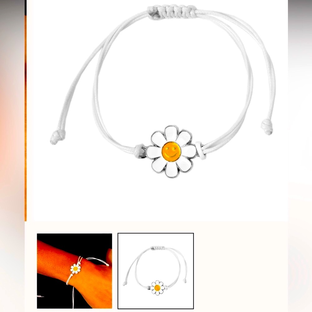 🌼🤍🌼 “DAISY LITTLE THING” WHITE PULL BRACELET ~ PAPARAZZI❗️ HAPPY SMILEY FACE❗️😃 - Picture 5 of 6